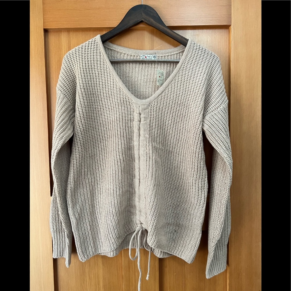 Tan Shirred Front Sweater